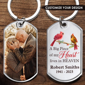 Custom Photo A Big Piece Of My Heart Lives In Heaven - Memorial Personalized Custom Keychain