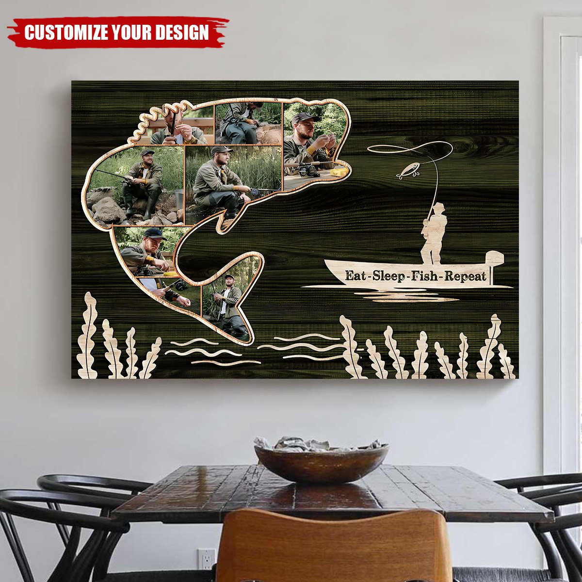 Personalized Bass Fish Photo Collage Canvas, Father’s Day Gifts For Bass Fishermen