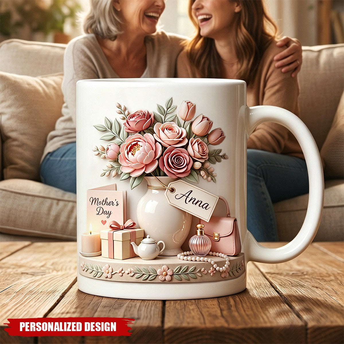 Personalized Mother's Day Ceramic Mug, Custom Floral Coffee Cup