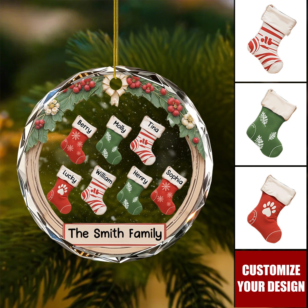 Celebrate Your Family - Personalized Custom Circle Glass Ornament