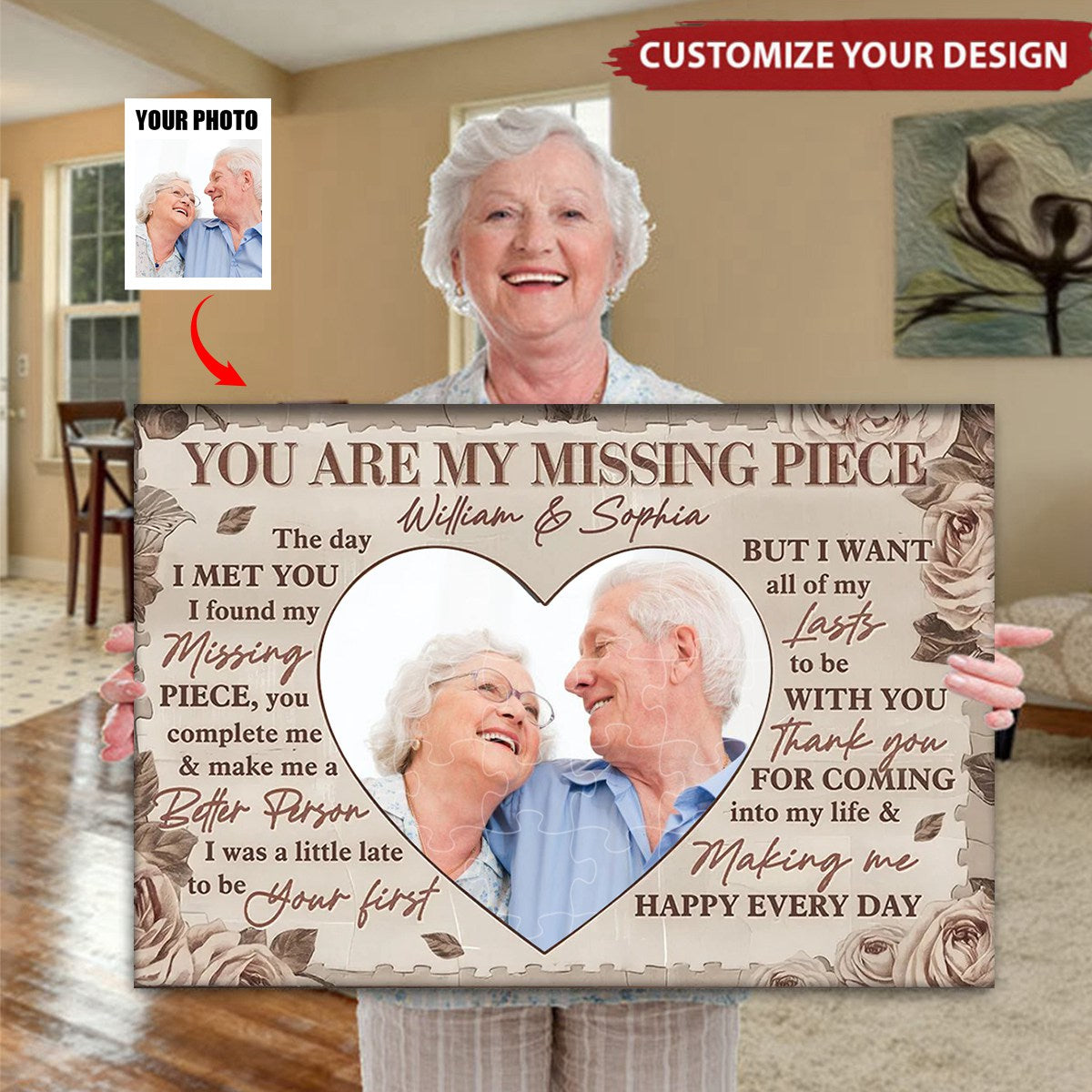 My Missing Piece Couple Photo Valentine's Day Gift Personalized Horizontal Poster