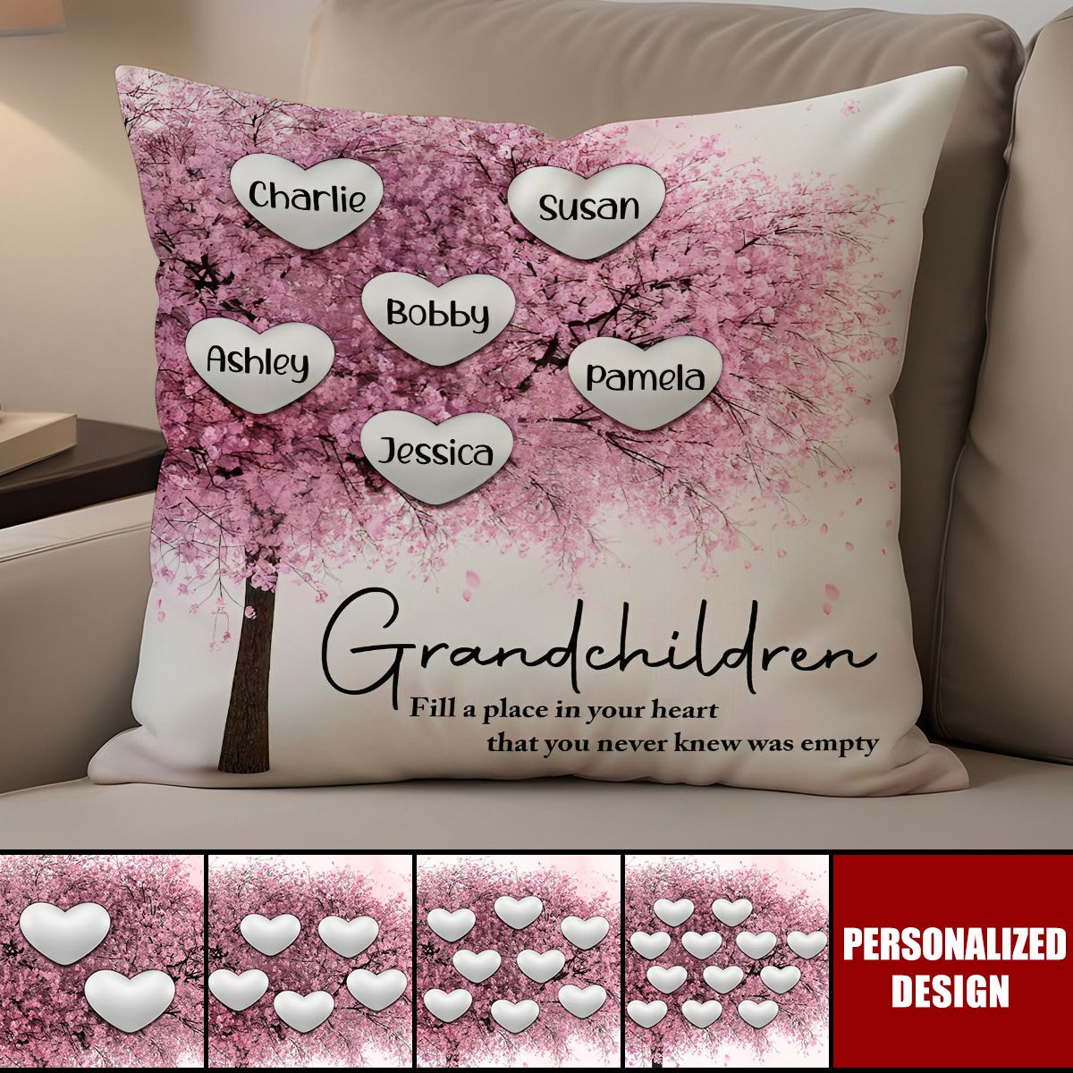 Cherry Blossom Heart Gift For Grandma - Personalized Pillow