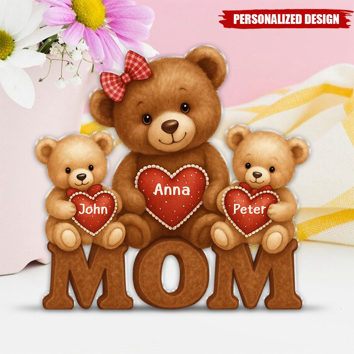 3D Effect Mama Bear Personalized Custom Shape Acrylic Block Plaque, Gift For Mom