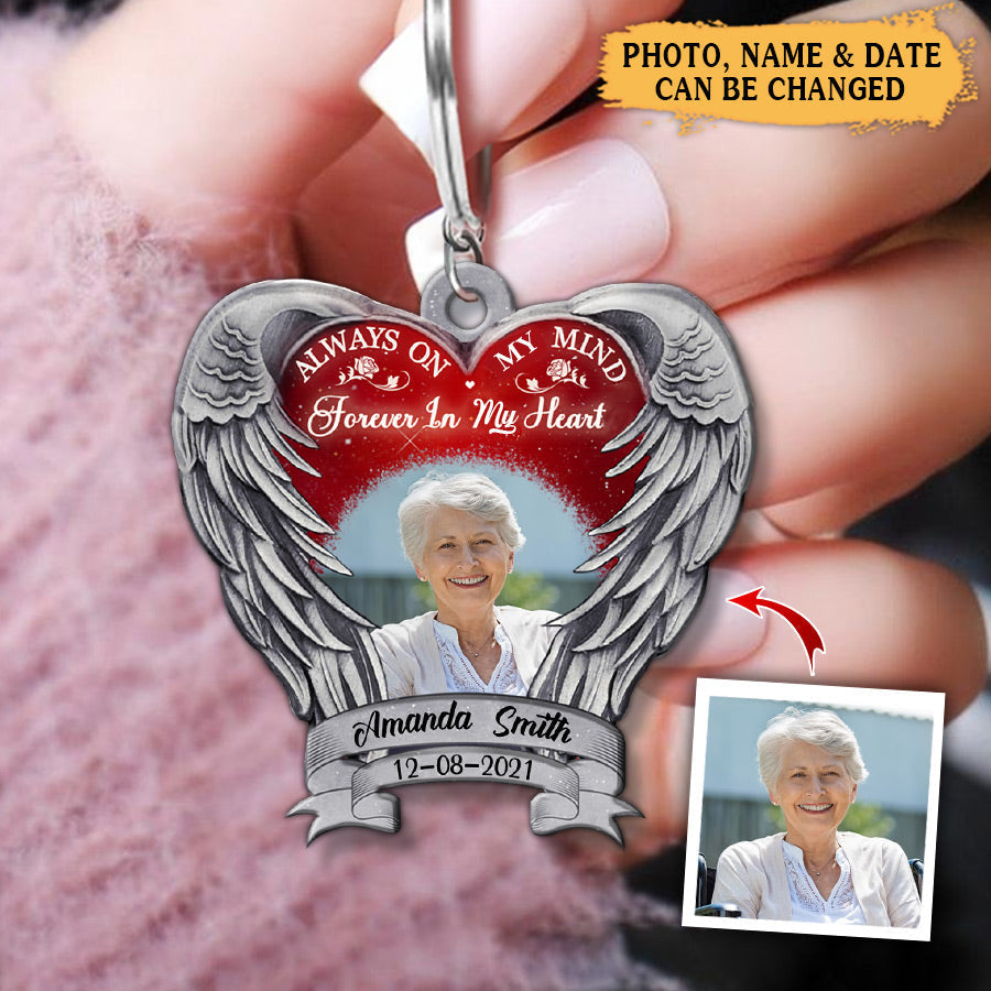 Personalized Upload Image Always On Our Minds Forever In Our Hearts Keychain
