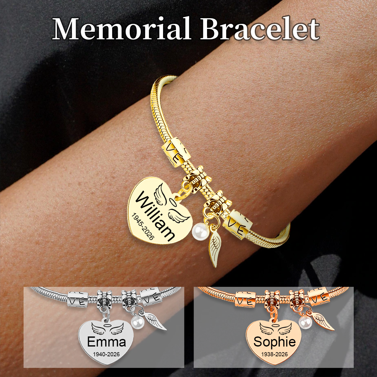 Always In My Heart, Personalized Pearl Wings Memorial Bracelet