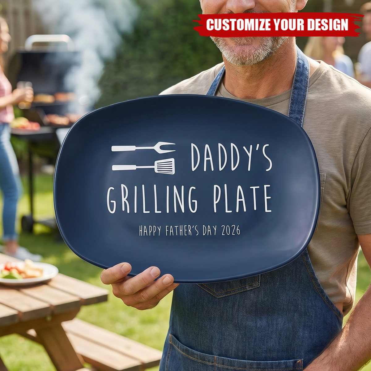 Personalized Grilling Plate Gift With Kids Names, BBQ Gift For Dad