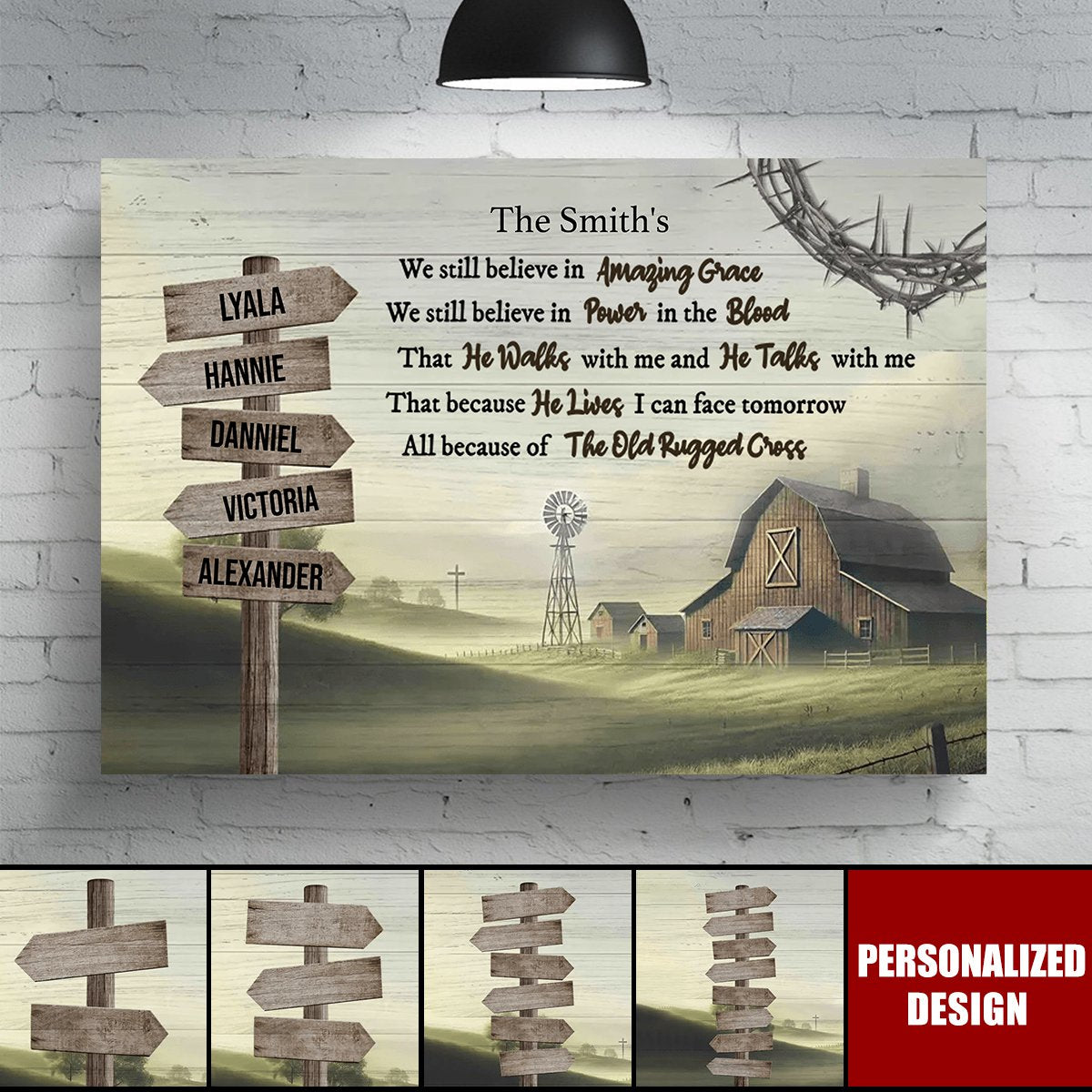 Amazing Grace Farmhouse Wooden Road Sign - Personalized Poster