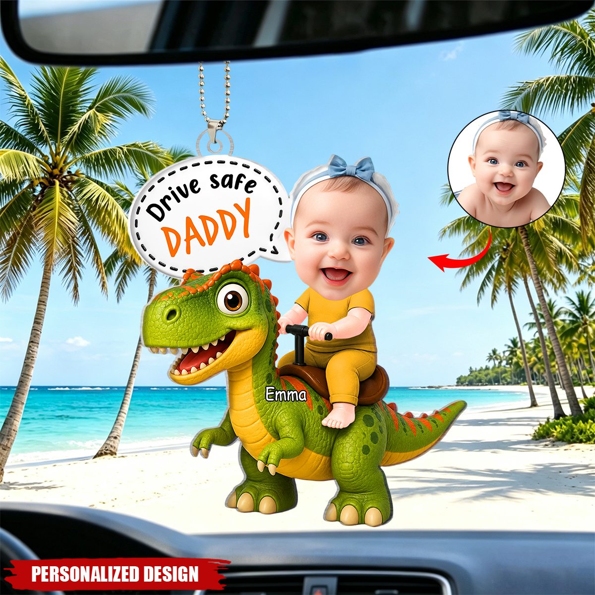 Personalized Drive Safe Daddy Baby Photo Car Ornament