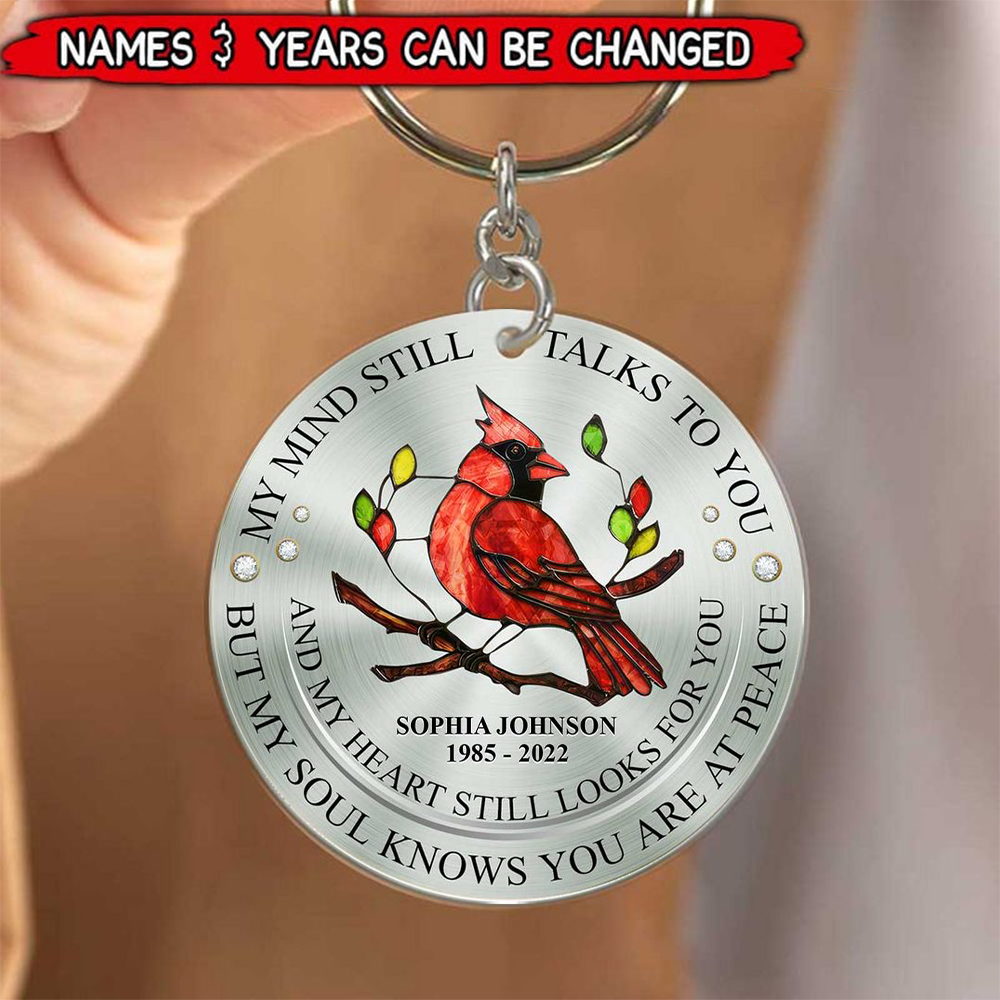 Memorial Cardinal My Mind My Heart My Soul Personalized Keychain
