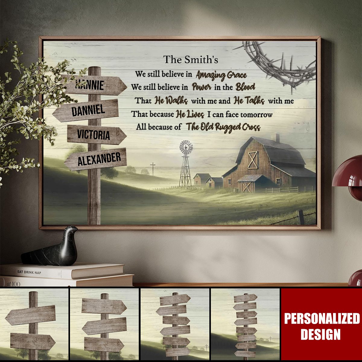 Amazing Grace Farmhouse Wooden Road Sign - Personalized Poster