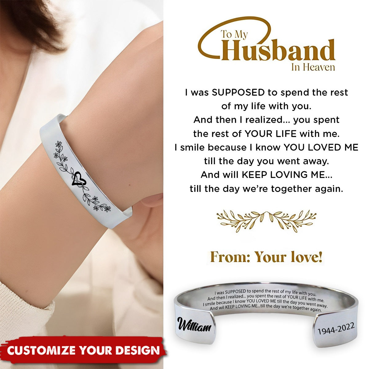 To My Husband In Heaven Memorial Personalized Bracelet