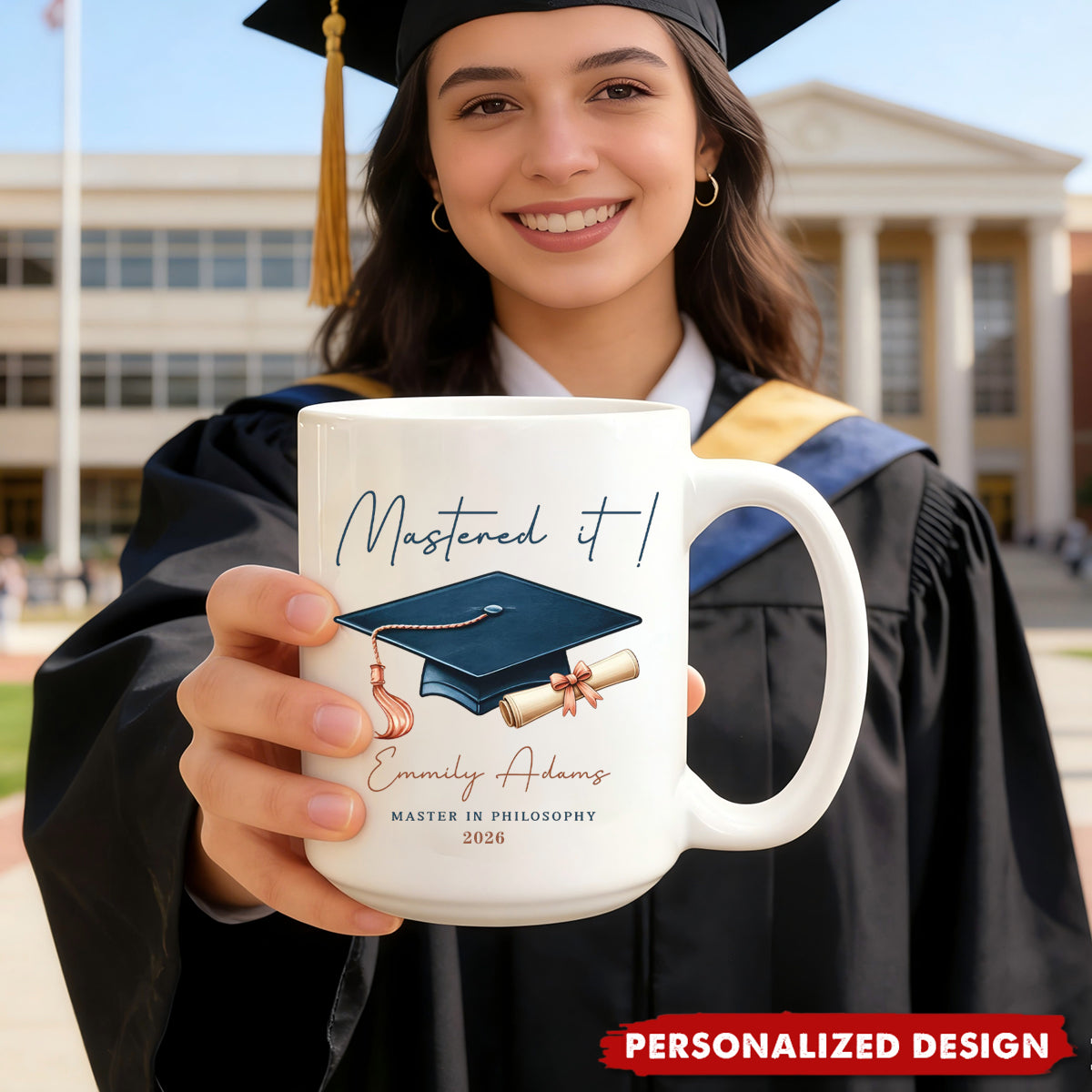 Personalized Masters Degree Coffee Cup, Graduation Mug for Masters