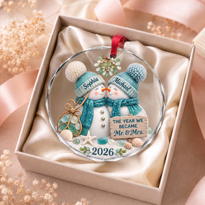 Personalized Mr and Mrs Newlywed Snowman Christmas Ornament