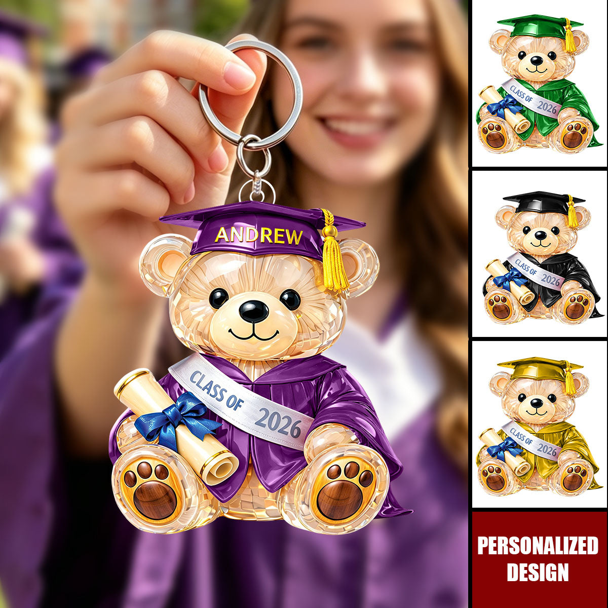 Personalized Bear Graduation Acrylic Keychain 2026