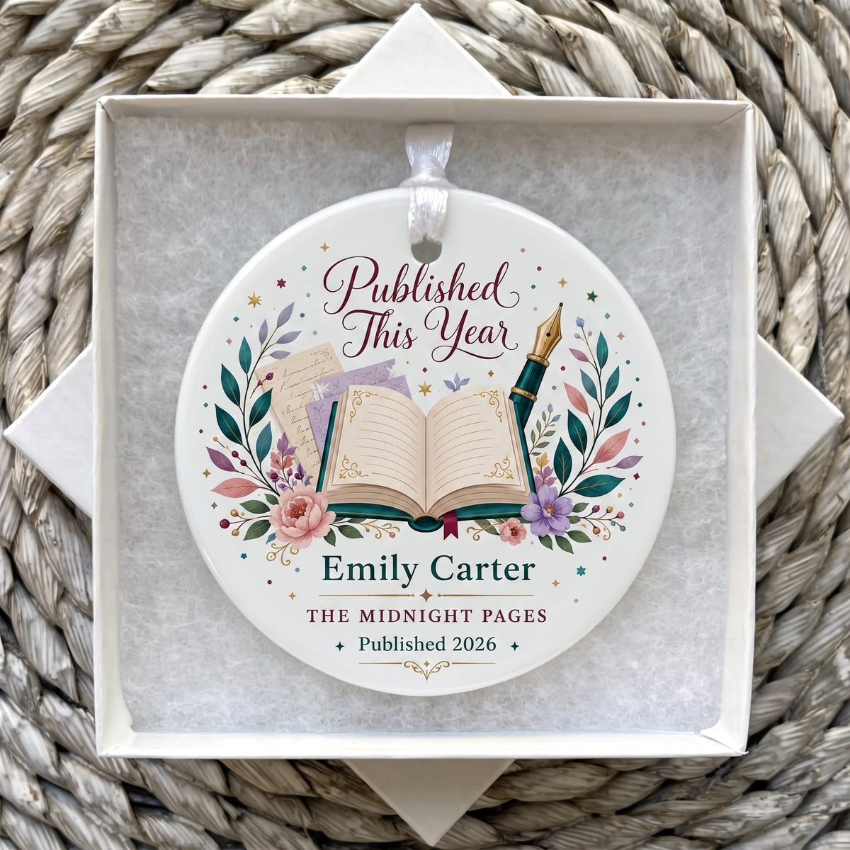 Personalized Published Author Custom Book Title Ceramic Ornament