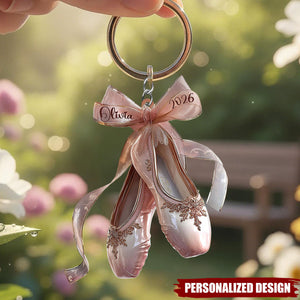 Personalized Custom Name Ballet Shoes Acrylic Keychain