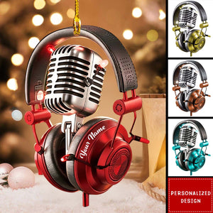 Personalized Microphone Christmas Ornament, Gift For Music Lover