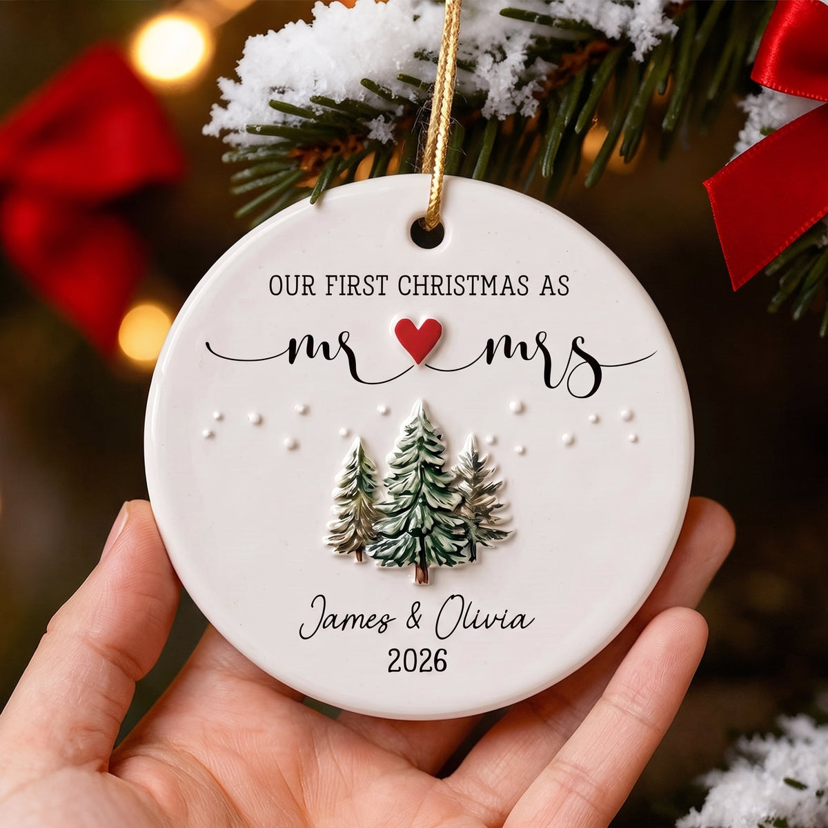Personalised First Christmas Mr and Mrs Ceramic Ornament