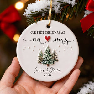 Personalised First Christmas Mr and Mrs Ceramic Ornament