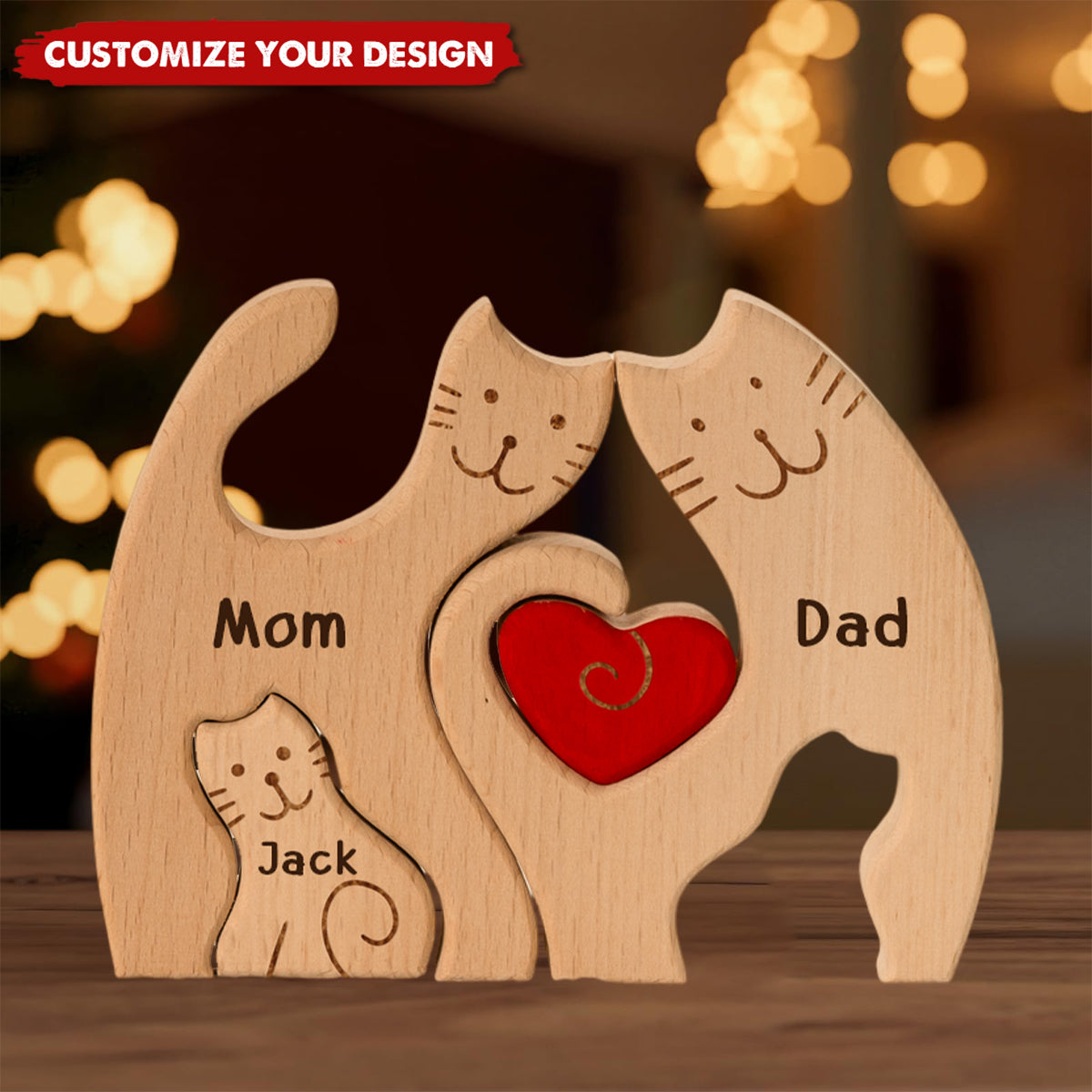 Cat Family - Personalized Wooden Cat Family Puzzle