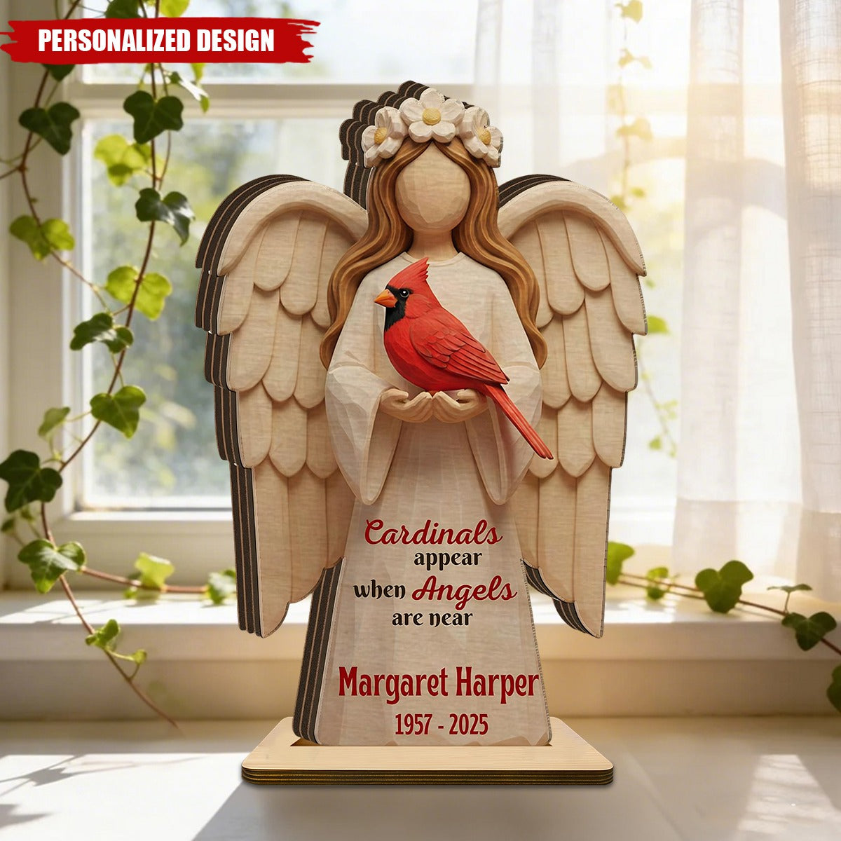 Personalized Cardinal Angel Printed Wooden Plaque