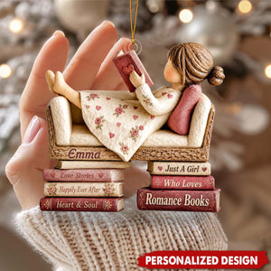 Personalized Romance Reader Acrylic Ornament, Custom Name Book Lover Christmas Gift