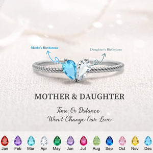 Custom Pieced Heart Birthstone Adjustable Ring, Mother Daughter Jewelry