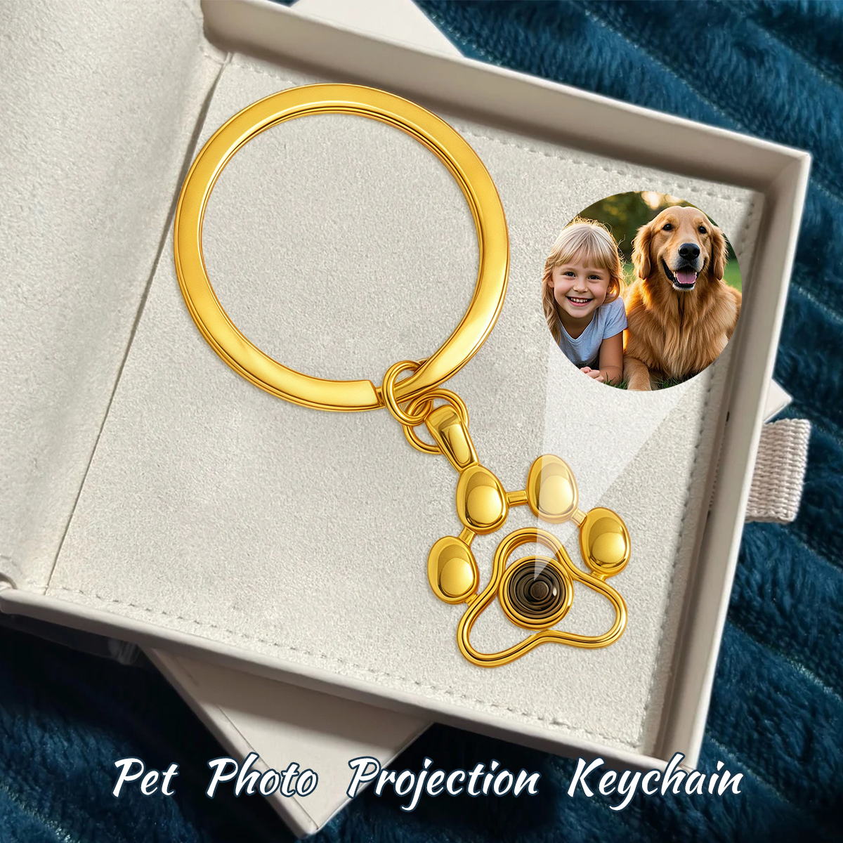 Personalized Pet Photo Projection Keychain, Dog Memorial Gift