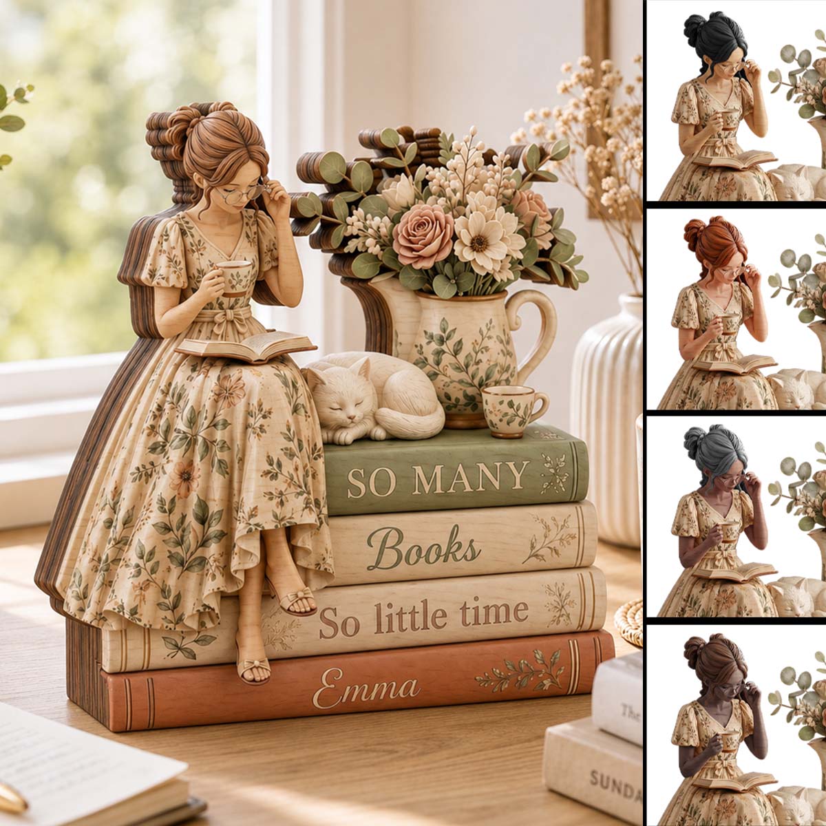 Custom Name Book Stack Wooden Block, Personalized Reader Gift