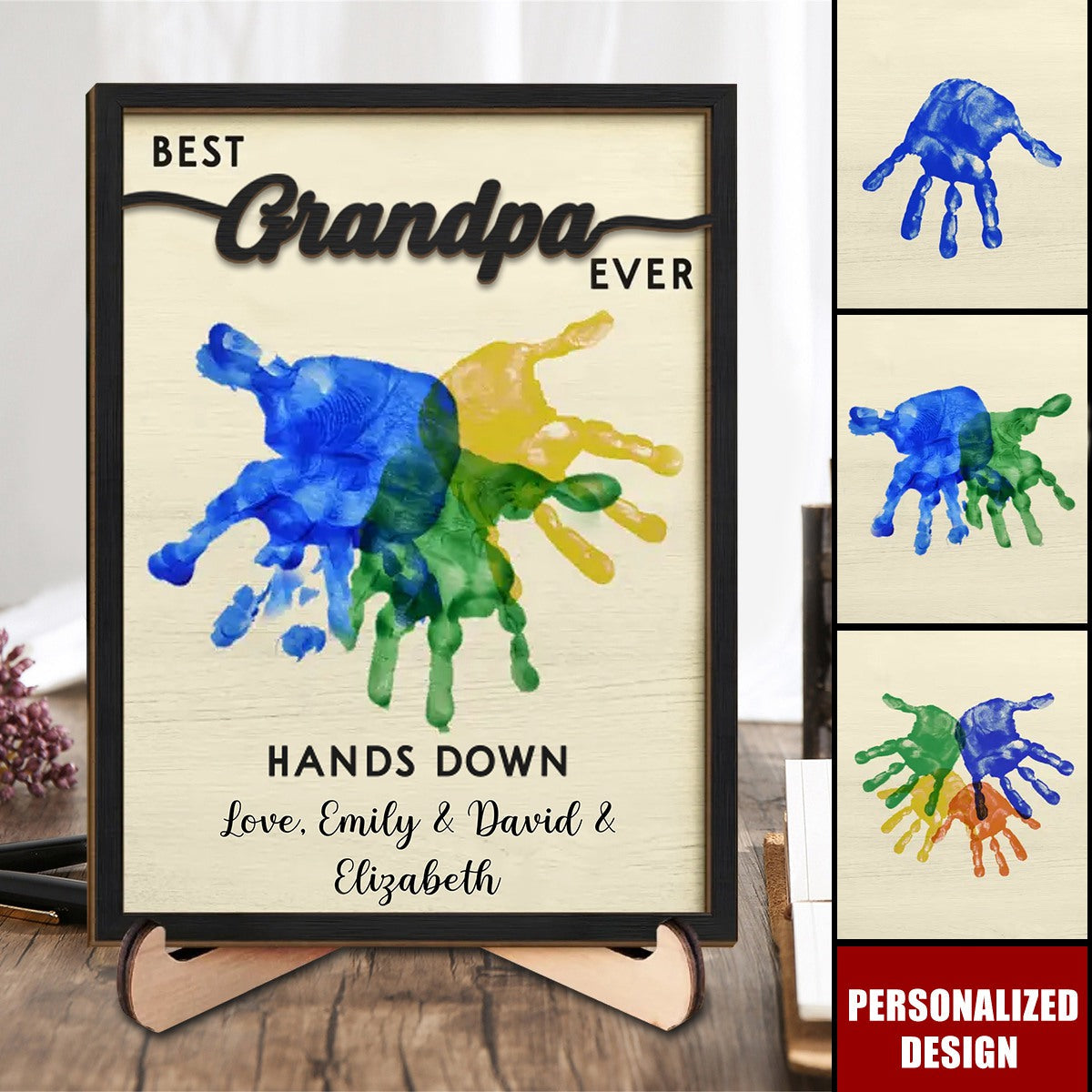 Best Dad Ever, Hands Down - Family Personalized Custom 2-Layered Wooden Plaque With Stand