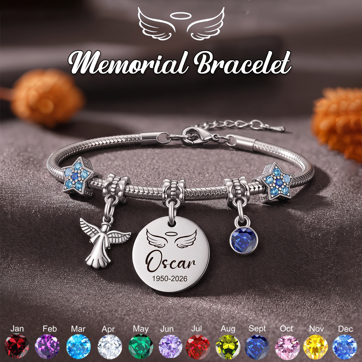 Always In My Heart, Personalized Star Angel Memorial Bracelet