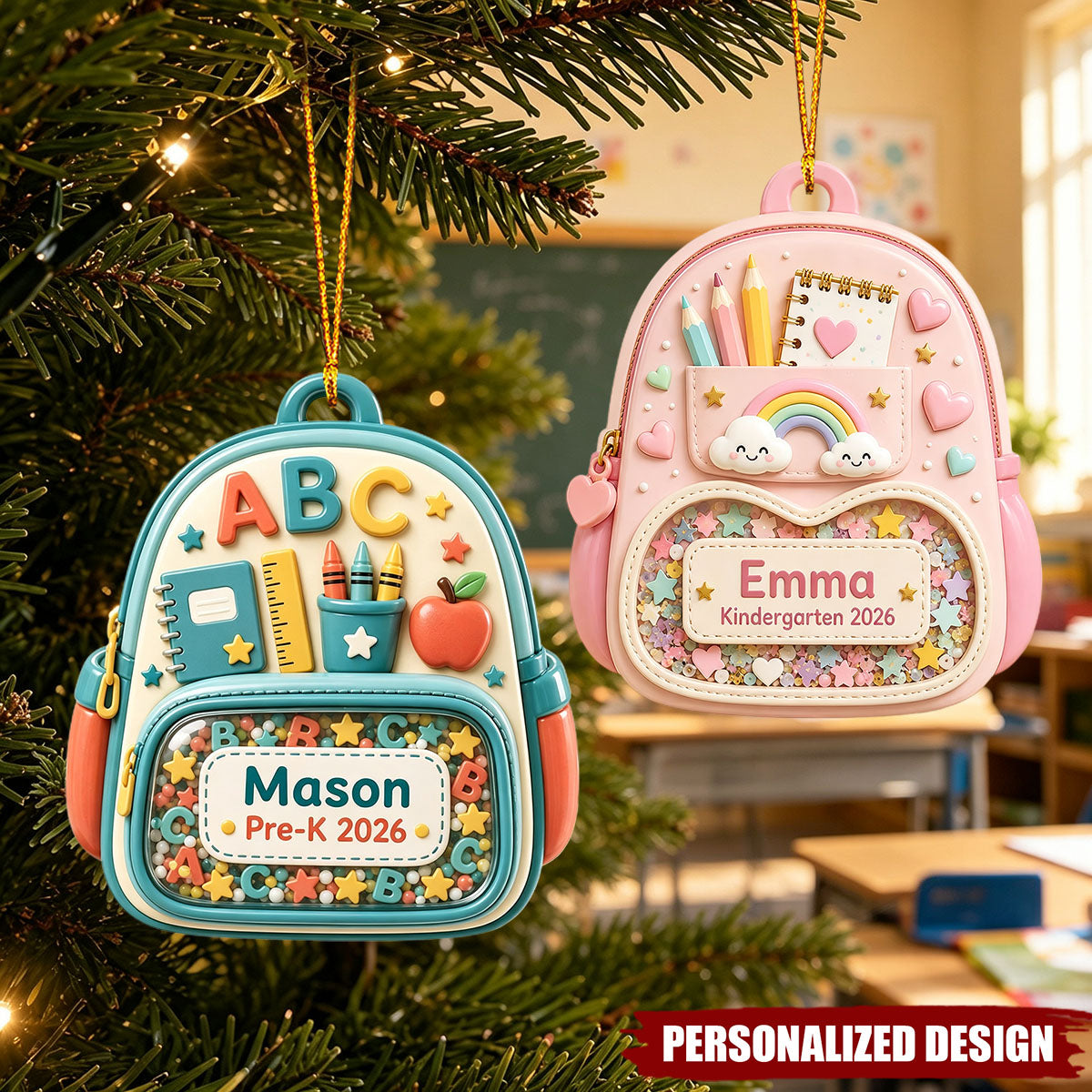 Personalized Kindergarten 2026 Ornament, Custom Backpack Christmas Gift