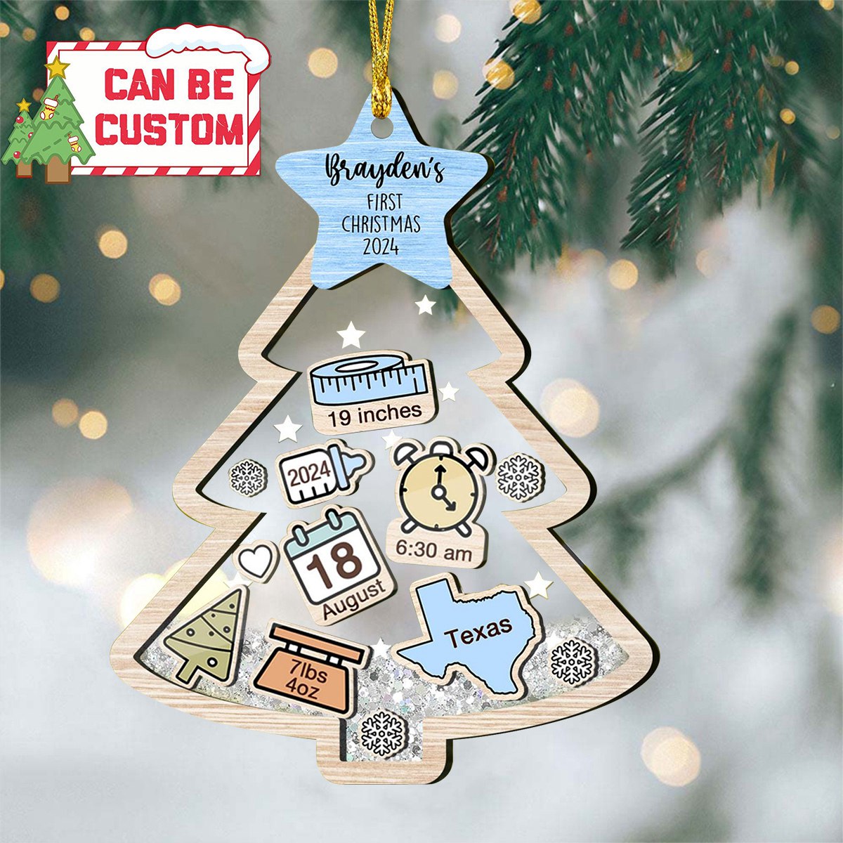 Personalized Baby 1st Christmas 2024 Ornament, Newborn Gift, Baby Shower Gift