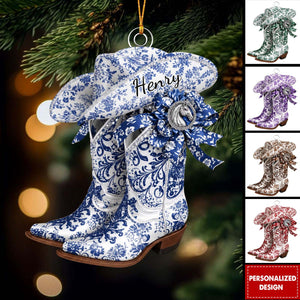 Personalized Cowgirl Christmas Ornament, Cowboy Boot Ornament