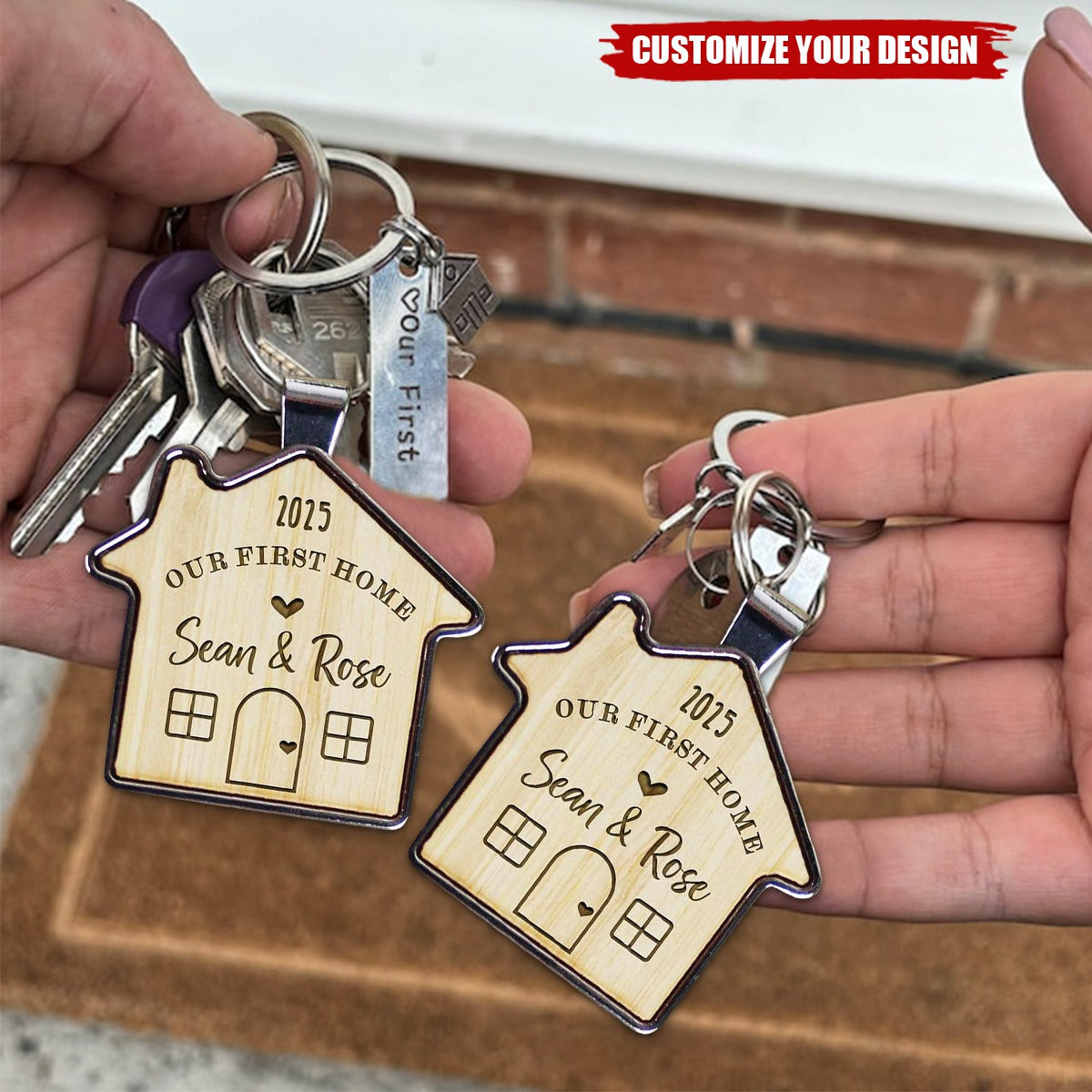 Our First Home Couples Keyring, Personalized House Warming Keychain