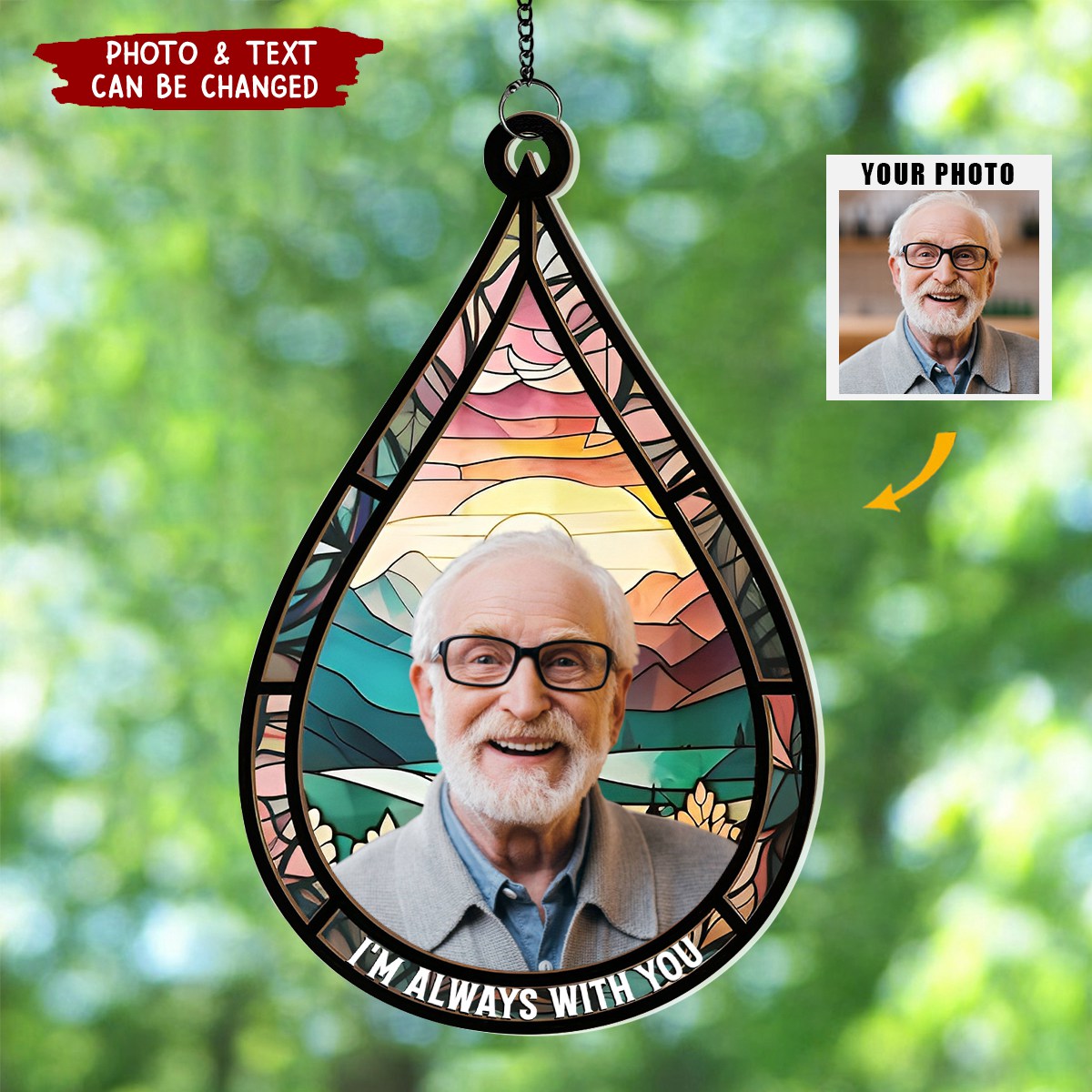 Memorial Family Gift Teardrop - Personalized Window Hanging Suncatcher Photo Ornament