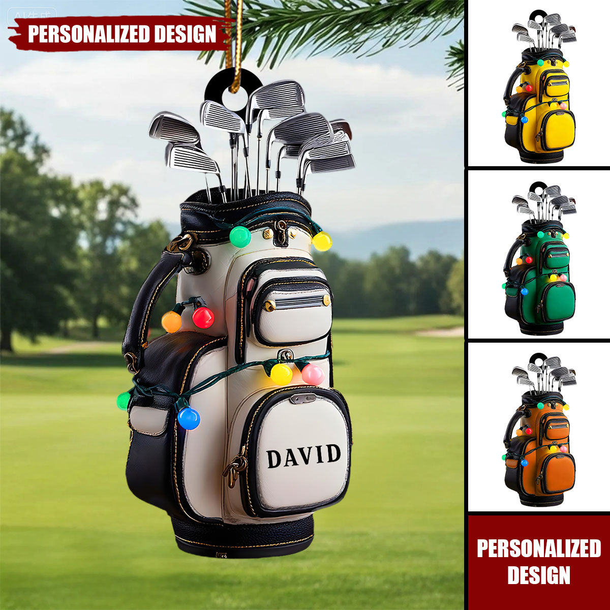 Personalized Golf Bag Ornament, Custom Name Golf Lover Christmas Tree Decoration