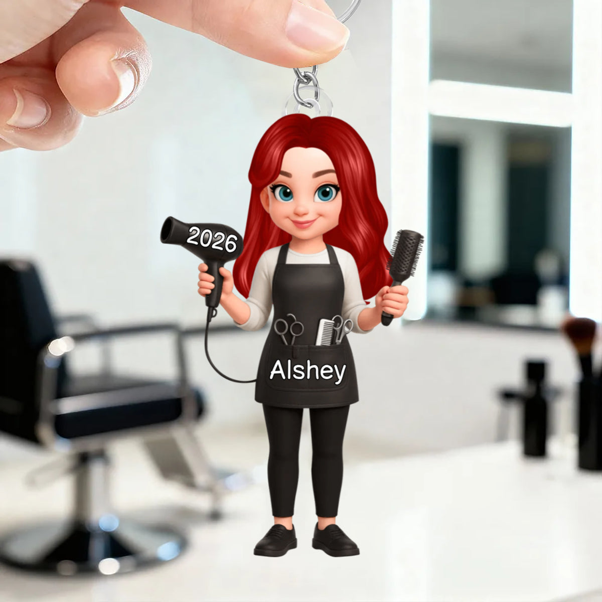 Personalized Cartoon Acrylic Keychain For Male Or Female Hairdressers