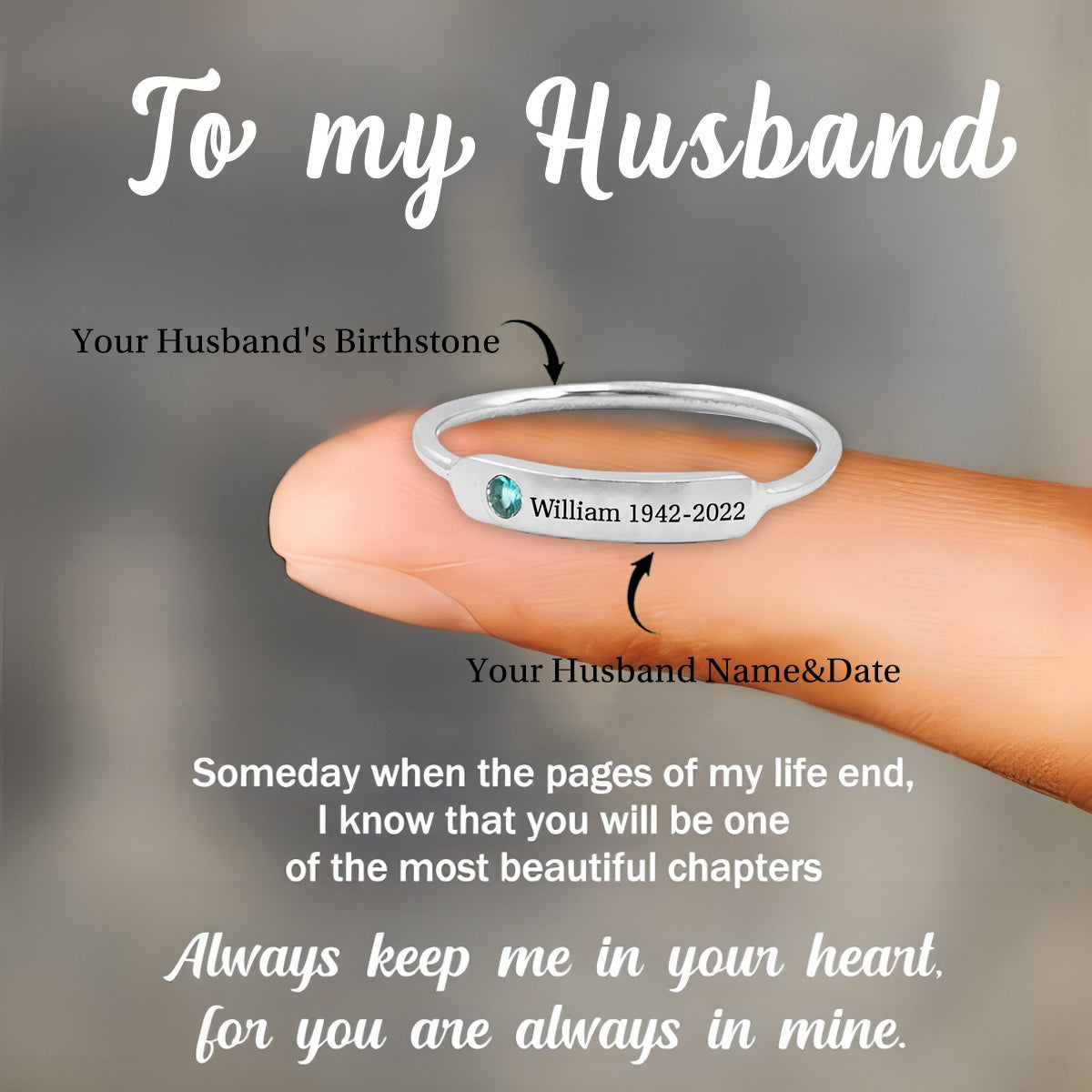 Personalized Birthstone Name Memorial Ring - HAPPARY