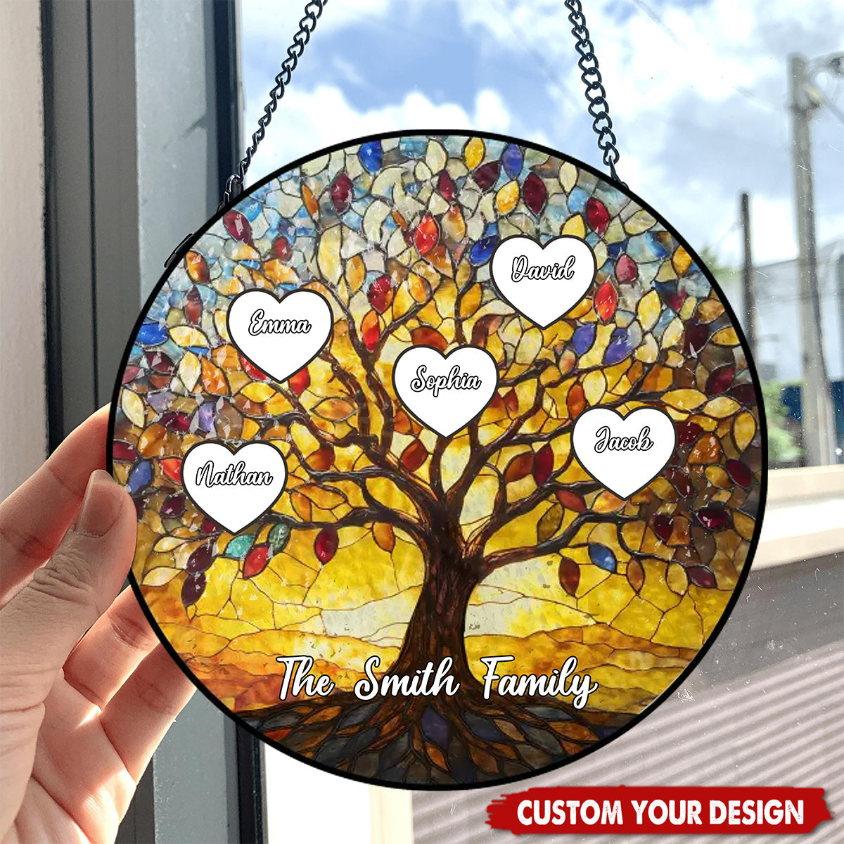 Tree Of Life Names - Personalized Window Stained Glass, Custom Suncatcher with Kids Names