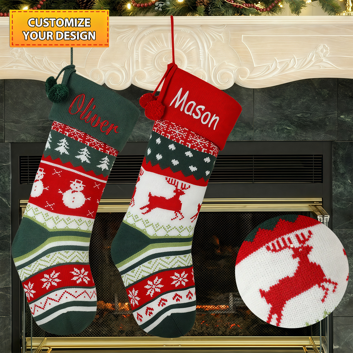 Personalized Knitted Christmas Stockings, Name Embroidered Christmas Stocking