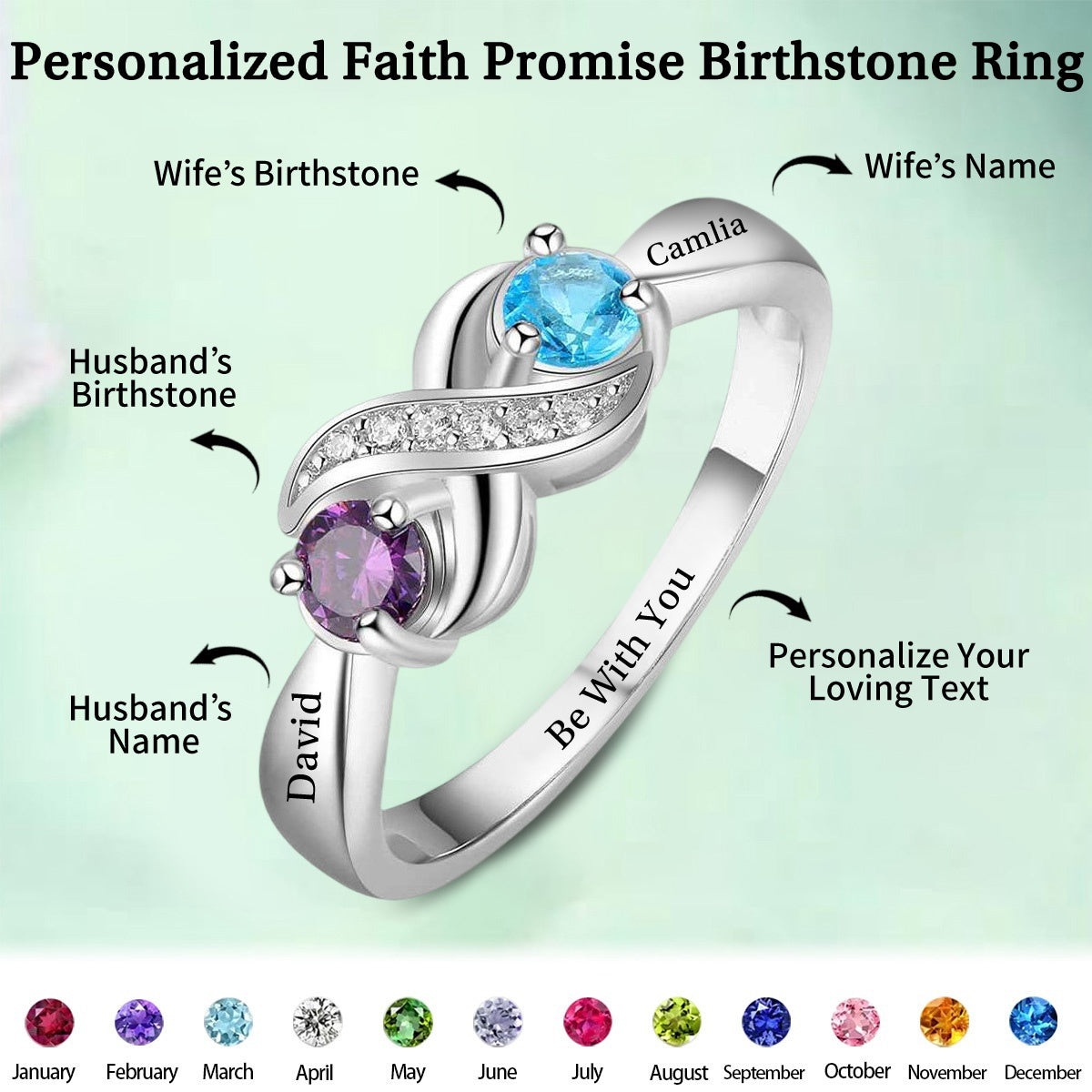 Personalized Promise Birthstones Ring For Her - HAPPARY