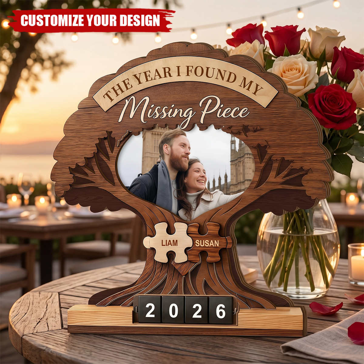 Personalized Couple Photo Puzzle Tree Wooden Block