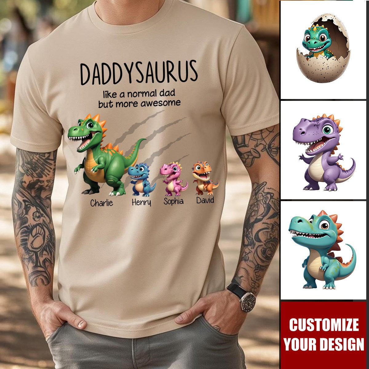 Grandpasaurus And Kids 3D Effect Dinosaurs Personalized T-Shirt