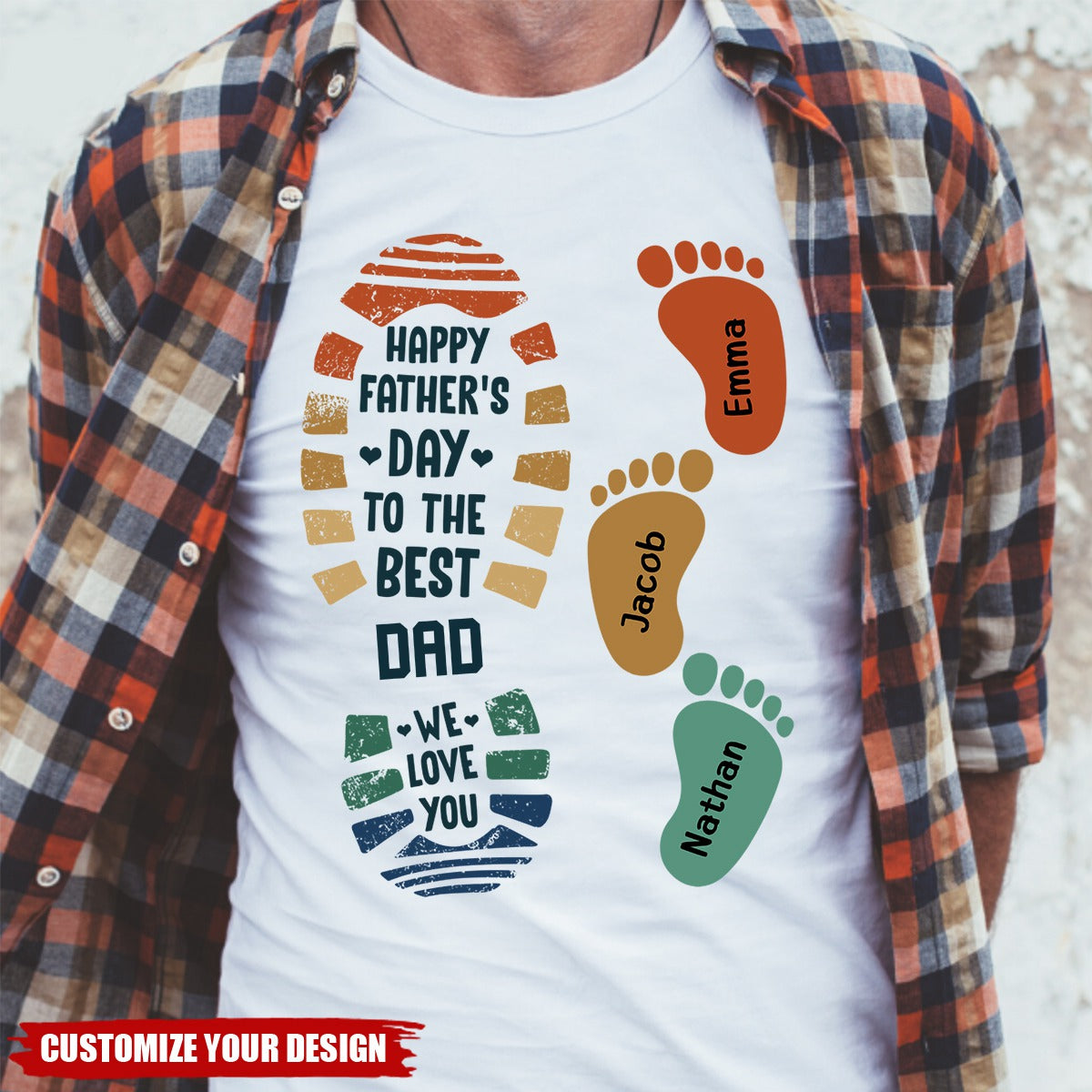 The Best Papa Grandpa Daddy Footprint Kids Personalized Shirt