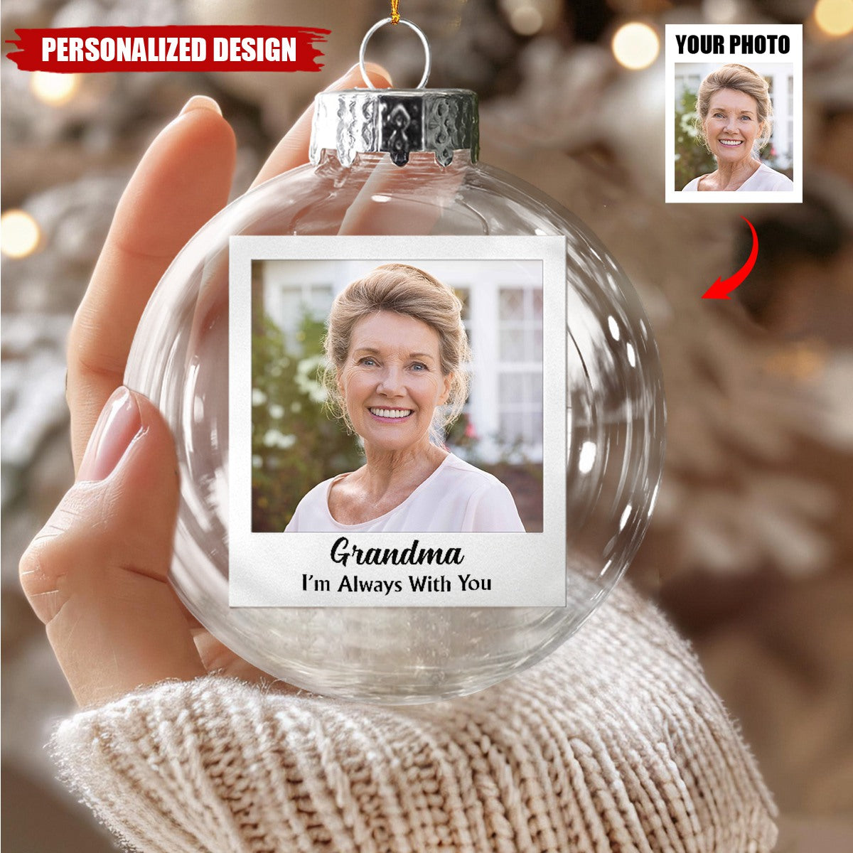 Personalized Custom Photo Text Family Christmas Ornament