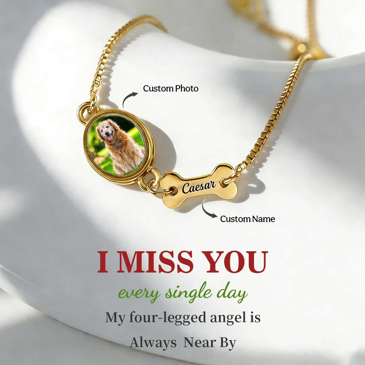 Personalized Pet Name & Photo Charm Memorial Bracelet