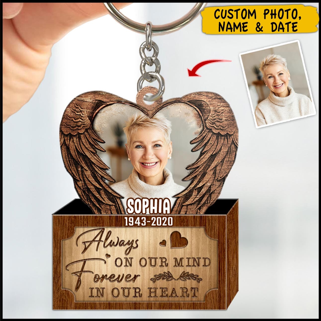 Always On Our Mind Forever In Our Heart Personalized Memorial Keychain