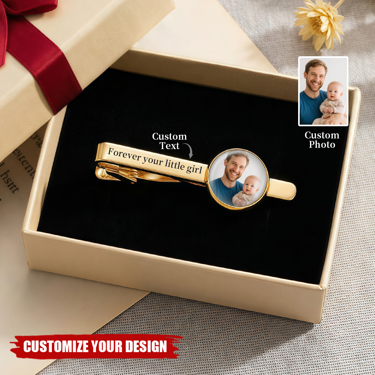 Personalized Custom Photo Tie Clip - Weddings Valentine Father Gift for Him