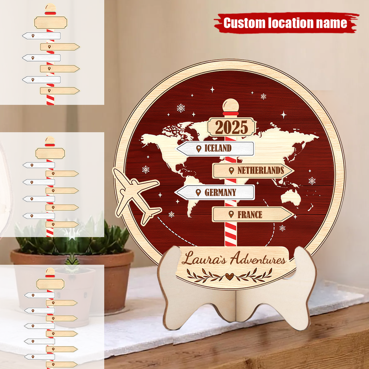 Personalized Travel Adventure Wooden Sign, Custom Traveling Destination Decor